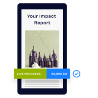 Image shows a brand's impact report with the live progress of their collection amount - concept. 